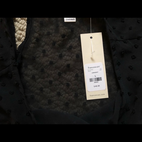 Sheer Black Top with Embroidered Polka Dots - Picture 4 of 4